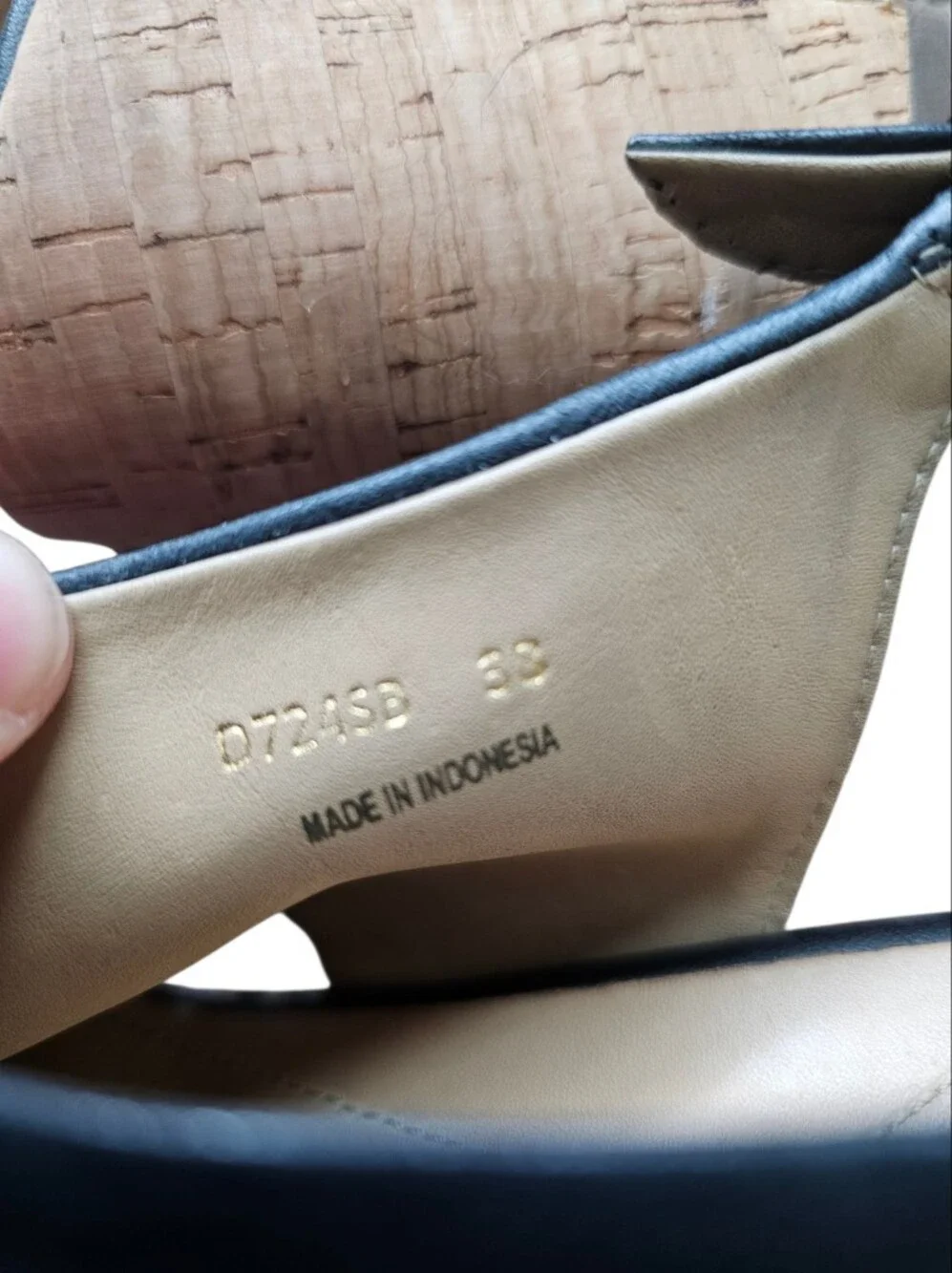 GEOX Black Leather Cork Platform Slingback Heels Size 38 EU